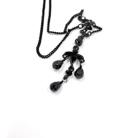 NWT - Guess - Black Beaded Dangle Stationary Pendant Black Chain 16” Necklace - Picture 5 of 8